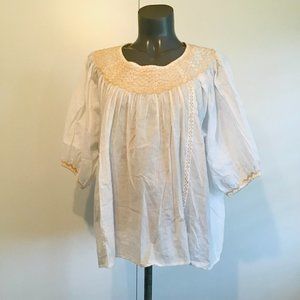 Solitaire Cotton White Boho Embroidered Puff Sleeve Blouse Tunic Top